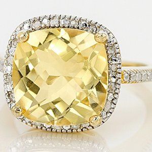 New Real Citrine w Diamond Halo YG Ring